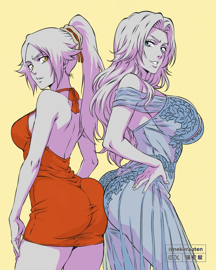 2girls ass bleach breasts large_breasts long_hair matsumoto_rangiku multiple_girls nekoranten shihouin_yoruichi