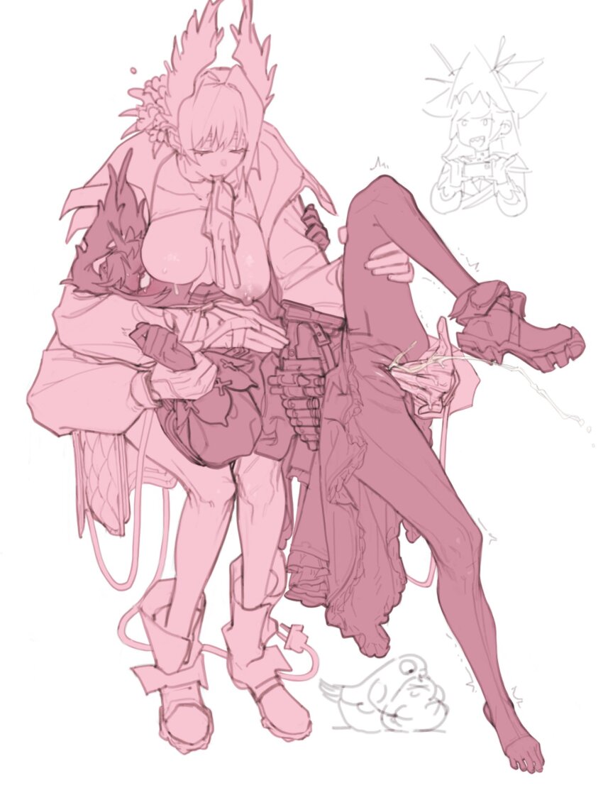 3girls ^^^ animal arknights bird bird_girl blush boots breast_smother breast_sucking breasts cellphone closed_eyes clothed_sex creator_connection electric_plug electric_plug_tail extra_arms face_to_breasts female_ejaculation fingering glove_in_mouth gloves gripping_clothes gun hand_on_another&#039;s_chest hat head_wings highres hitobashira_(1746164306) holding holding_another&#039;s_leg holding_another&#039;s_wrist holding_phone holster irene_(arknights) large_breasts limited_palette mouth_hold multiple_girls nursing_fingering open_mouth pantyhose phone raidian_(arknights) recording rolling_eyes sex sharp_teeth simple_background smartphone smile species_connection specter_(arknights) specter_the_unchained_(arknights) tail teeth torn_clothes torn_pantyhose trembling unworn_gloves watching weapon white_background wings yuri