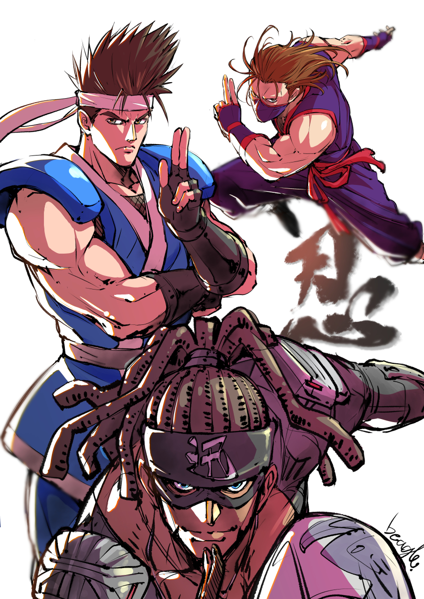 abs absurdres bandeiras_hattori bare_pectorals beard biceps dark-skinned_male dark_skin dreadlocks facial_hair fighting_game goatee hanzo_(world_heroes) highres kisaragi_eiji male_focus mask mouth_mask muscular muscular_male neo_geo ninja ninja_mask pectorals ryuuko_no_ken snk strikebeagle the_king_of_fighters the_king_of_fighters_xiv topless_male world_heroes