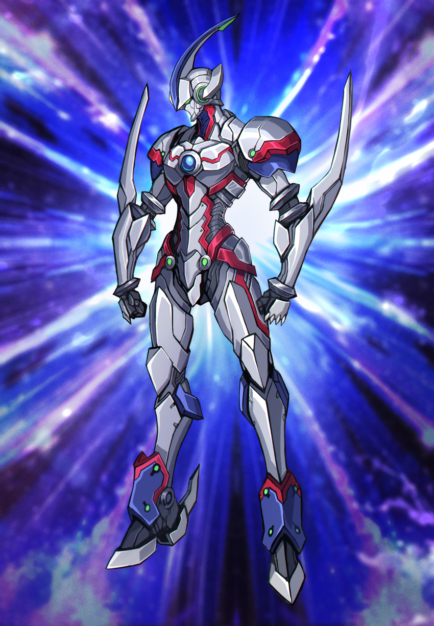 1boy 3ok absurdres adapted_costume alternate_universe arm_blade armor crossover elemental_hero_neos full_body fusion highres male_focus photo-referenced power_armor standing superhero_costume ultra_series ultraman_(hero&#039;s_comics) ultraman_suit_(hero&#039;s_comics) weapon yu-gi-oh! yu-gi-oh!_gx