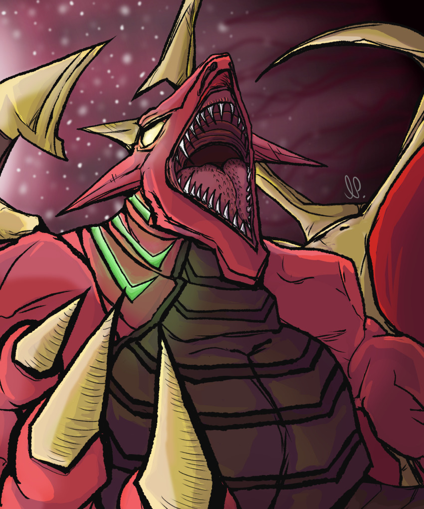 bakugan claws colored_skin highres horns leonidas_(bakugan) looking_up monster red_skin space