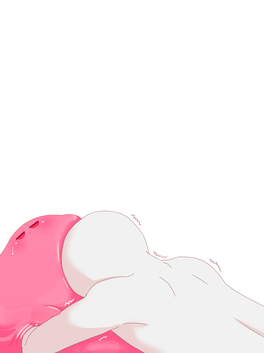 1boy absurdres blush creature highres hikyou_takarasou jitome looking_at_viewer monster original simple_background slime_(creature) slime_(substance) slime_on_head sweatdrop white_background
