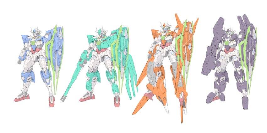 00_qan[t] absurdres alternate_form arm_blade beam_cannon beam_rifle energy_gun gundam gundam_00 gundam_00_a_wakening_of_the_trailblazer highres mecha mecha_focus mobile_suit ni~tsu_kashi robot shield weapon white_background