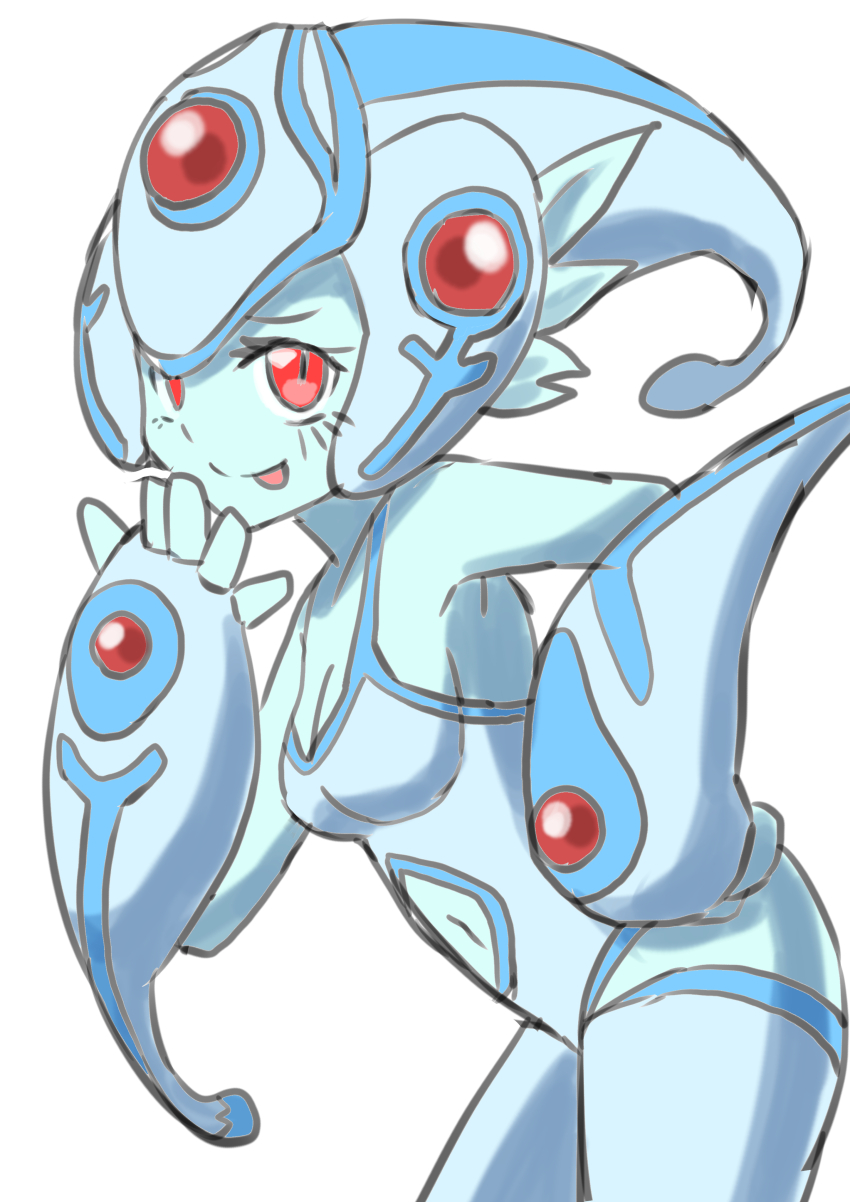 1girl absurdres bare_shoulders blue_one-piece_swimsuit blue_skin breasts colored_skin cowboy_shot digimon digimon_(creature) digimon_frontier fins head_fins highres one-piece_swimsuit ranamon red_eyes small_breasts solo swimsuit yamamoto_zetta