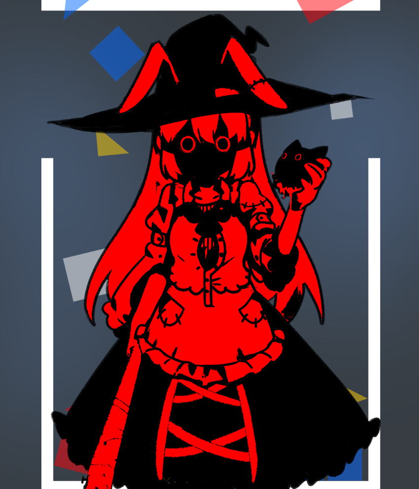 1girl animal_ears apron bandages baseball_bat collarbone dress hair_between_eyes hand_up hat highres holding holding_baseball_bat holding_stuffed_toy irisu_kyouko irisu_shoukougun! juliet_sleeves long_hair long_sleeves looking_at_viewer nail_(hardware) nail_bat nyong_nyong patch puffy_sleeves rabbit_ears sidelocks solo stuffed_animal stuffed_cat stuffed_toy stuffing three-quarter_sleeves waist_apron witch_hat
