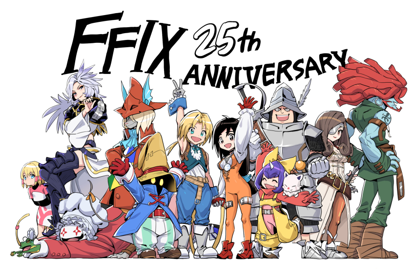 1other 5boys 5girls adelbert_steiner amarant_coral androgynous animal anniversary aqua_eyes aqua_vest arm_behind_back arm_up armor armored_boots arms_behind_back bare_shoulders beard beatrix_(ff9) belt belt_buckle black_choker black_hair black_mage_(final_fantasy) black_nails black_shirt blonde_hair blue_coat blue_eyes blue_pants blue_skin blue_tabard blue_wrist_cuffs bodysuit boots bow breastplate breasts brown_belt brown_boots brown_eyes brown_hair brown_pants buckle burmecian cat_tail chef_hat choker clawed_feet cleavage closed_eyes closed_mouth coat colored_skin couple creature crop_top cropped_jacket cropped_sweater cropped_vest crystal curly_hair dede_(qwea_00000) dreadlocks earrings eiko_carol everyone eyepatch facial_hair feather_hair_ornament feathers final_fantasy final_fantasy_ix fingerless_gloves flower-shaped_pupils freya_crescent frog full_body furrowed_brow garnet_til_alexandros_xvii gloves glowing glowing_eyes gold_trim green_pants green_vest green_wrist_cuffs grey_boots grey_gloves grey_hair grey_skin grey_vest hair_between_eyes hair_ornament hair_over_eyes hair_over_one_eye hair_tie hair_tubes hands_on_own_hips hands_up hat helmet highres holding holding_animal holding_frog holding_hands hoop_earrings horns jewelry knight kuja leaning_forward long_hair long_sleeves loose_belt low-tied_long_hair low_ponytail lying medium_breasts midriff mikoto_(ff9) moogle mouse_girl multiple_boys multiple_girls nail_polish neck_ribbon on_stomach open_mouth orange_bow overalls pants parted_bangs pendant pink_bodysuit pink_shirt pink_skirt plate_armor ponytail puffy_long_sleeves puffy_sleeves purple_hair quina_quen red_belt red_boots red_coat red_gloves red_hair red_helmet red_sweater ribbon shirt shirt_under_shirt short_hair short_hair_with_long_locks shoulder_tattoo sidelocks single_horn sitting skirt sleeveless sleeveless_shirt smile standing striped_clothes striped_pants sweater swept_bangs symbol-shaped_pupils tabard tail tattoo thigh_boots thigh_strap tongue tongue_out turtleneck two-tone_shirt two-tone_skirt v vest vivi_ornitier weapon weapon_on_back white_background white_shirt white_skin white_skirt white_sleeves wide_sleeves winged_helmet wizard_hat wrist_cuffs yellow_bow yellow_eyes yellow_overalls zidane_tribal