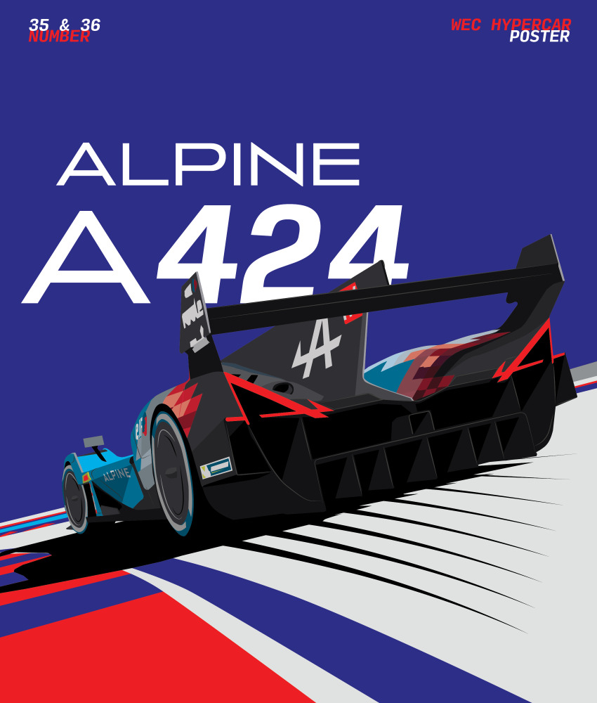absurdres alpine_(carmaker) alpine_a424 car from_behind highres lafansujie le_mans_prototype michelin michelin_man motor_vehicle no_humans race_vehicle racecar shadow spoiler_(automobile) vehicle_focus vehicle_name world_endurance_championship