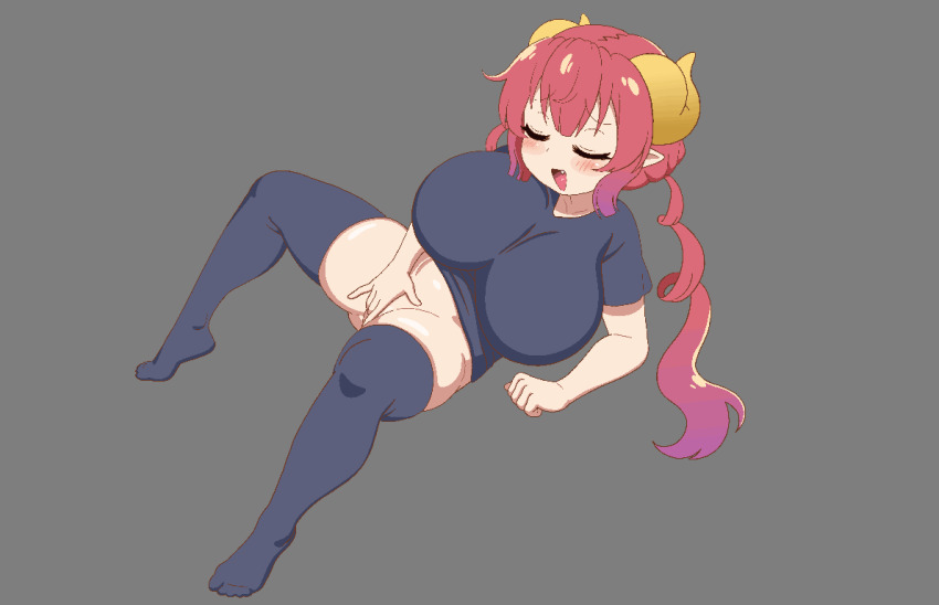 1girl animated blush breasts closed_eyes dragon_girl female_masturbation fingering hard-degenerate horns huge_breasts ilulu_(maidragon) kobayashi-san_chi_no_maidragon large_breasts masturbation oppai_loli pink_hair pointy_ears sitting smile thick_thighs thighhighs thighs twintails