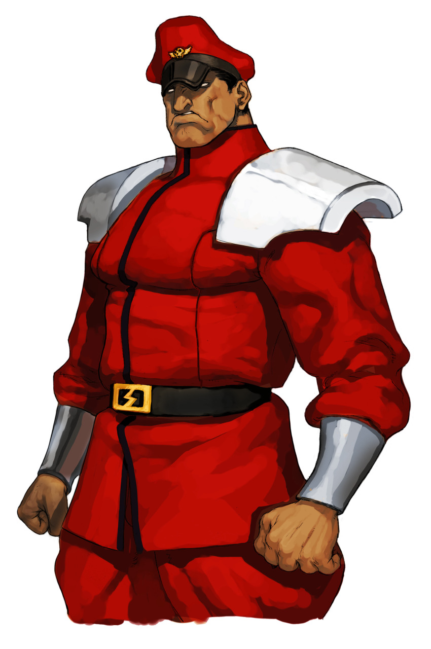 1boy belt capcom_vs_snk clenched_hand frown game_cg hat highres ikeno_daigo m._bison male_focus muscular muscular_male non-web_source official_art parted_lips peaked_cap shoulder_pads smile solo street_fighter teeth white_background