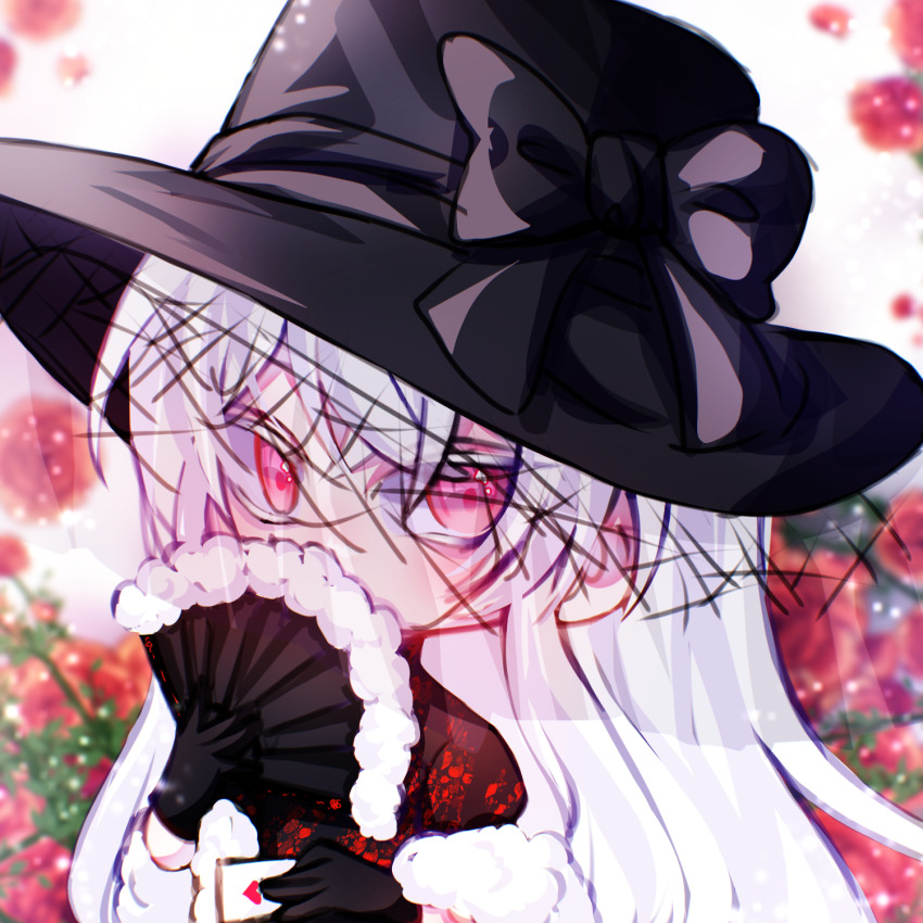 1boy albino bishounen colored_skin crossdressing fur girly_boy hand_fan highres holding holding_fan li_youli looking_at_viewer male_focus pale_skin pink_eyes solo thriller_trainee white_hair white_skin zong_jiu
