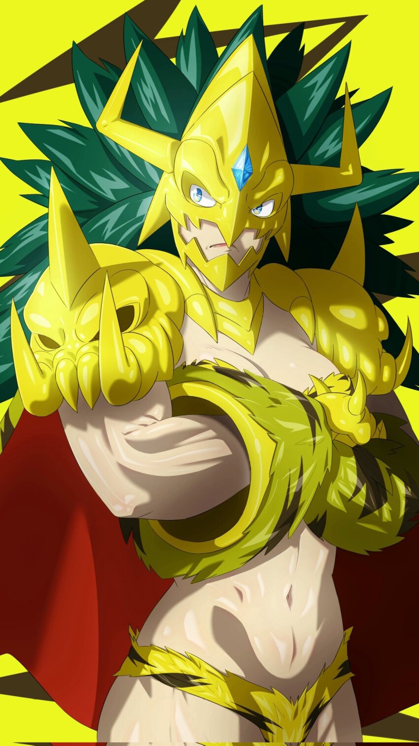 1girl armor cape digimon digimon_(creature) female_focus highres kinkakumon muscular muscular_female solo