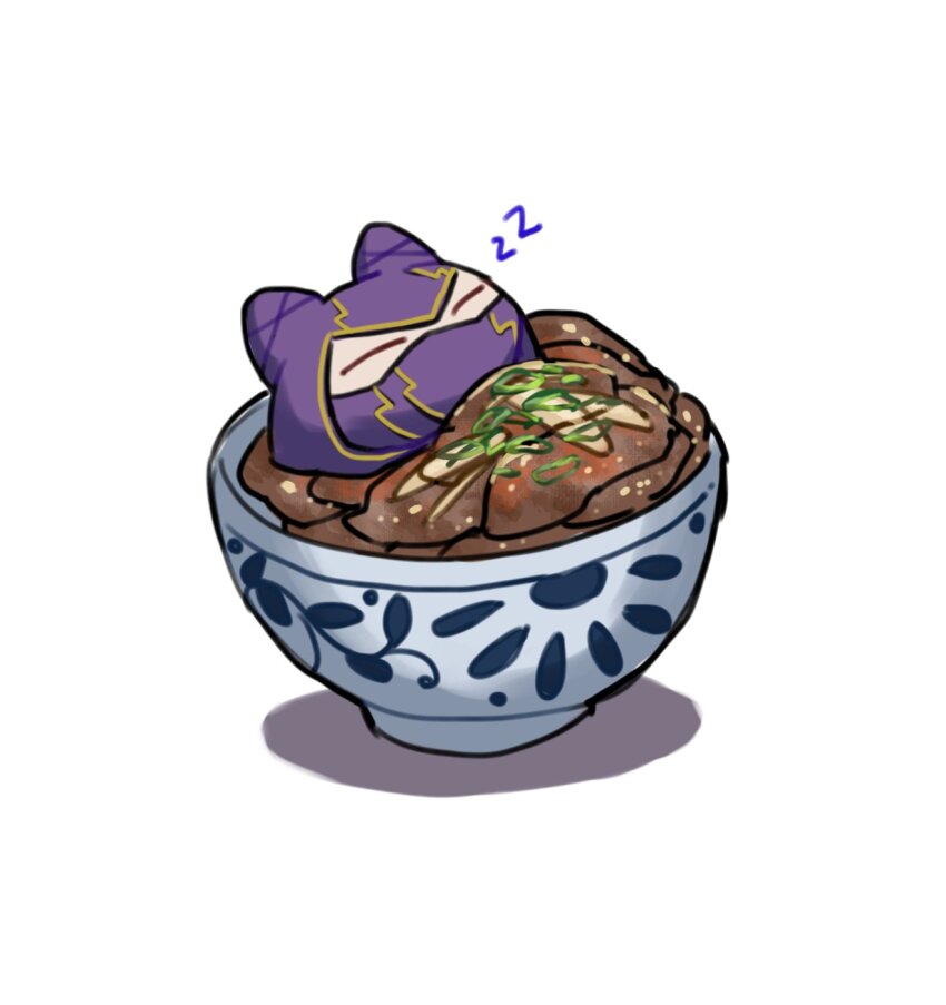1boy chibi closed_eyes cup faddawdle food highres hood hood_up kennen league_of_legends male_focus mask mouth_mask simple_background sleeping white_background wosashimi yordle
