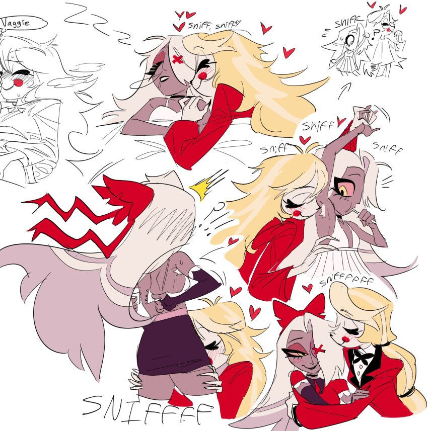 charlie_morningstar hazbin_hotel highres multiple_pictures non-web_source skirt smelling smelling_armpit smelling_clothes smelling_neck smelling_pussy vaggie