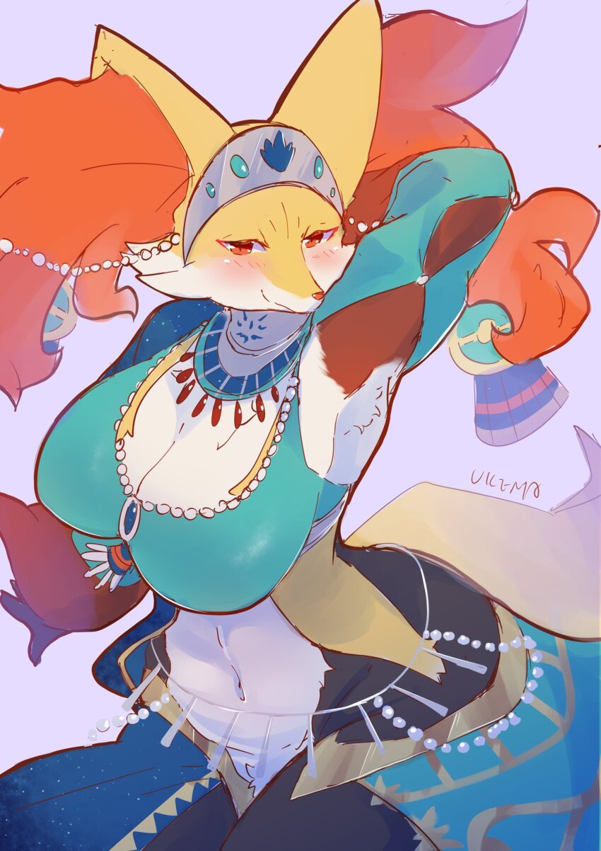 armpit_hair armpits big_breasts breasts delphox delphox_(sacred_style) female furry gen_6_pokemon highres nintendo pokemon pokemon_(creature) pokemon_unite tagme ukenya
