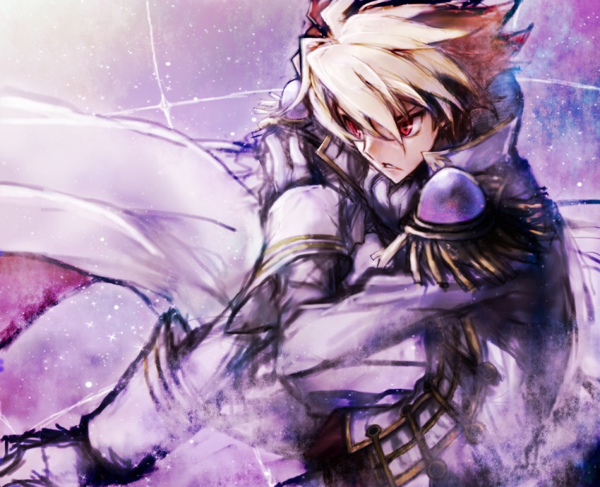 10s 1boy blonde_hair c_(rahit) coat colored_bangs epaulettes fabulous gloves male_focus multicolored_hair rahit red_eyes red_hair solo star_driver tsunashi_takuto two-tone_hair