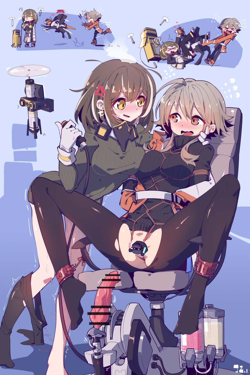 ! !! &gt;_&lt; 2girls :d ? ^^^ absurdres ahoge anger_vein arknights arms_behind_back artistic_error bar_censor bdsm bird_mask black_legwear black_sweater blue_background blush bondage boots bound breasts brown_eyes brown_footwear brown_hair camera censored chair character_censor chinese_commentary clothes_pull coat controller crotch_cutout cuffs dildo doctor_(arknights) drone earrings female_focus full_body gloves green_sweater grey_gloves hair_between_eyes head_steam highres hood hooded_coat imazawa jewelry jumping knotted_dildo large_variant_set leaning_forward light_brown_hair looking_at_another m_legs magallan_(arknights) mask mask_around_neck mayer_(arknights) medium_breasts medium_hair messy_hair multicolored_hair multiple_girls nervous_sweating no_panties no_shoes non-humanoid_robot novelty_censor off_shoulder open_clothes open_coat open_mouth orange_coat pantyhose pantyhose_around_one_leg pantyhose_pull pulling pussy_juice rape remote_control restrained revenge ribbed_sweater robot robot_animal robot_dog robot_sex rope running sanpaku sex_machine sex_toy shackles shibari short_hair sidelocks simple_background sitting skates smile spread_legs standing streaked_hair sweat sweater taut_clothes tearing_up tears torn_clothes torn_legwear trembling turtleneck turtleneck_sweater two-tone_hair v-shaped_eyebrows variant_set wavy_mouth white_coat white_hair winter_clothes winter_coat xd yellow_eyes