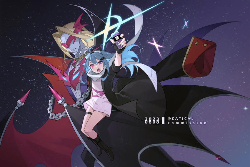 digimon digimon_(creature) digivice highres long_hair looking_at_viewer mask open_mouth original vamdemon vamdemon_x-antibody vampire