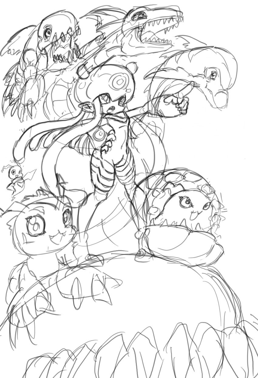 coelamon digimon digimon_(creature) gomamon highres jellyfish_girl jellymon monster_girl rukamon seadramon shakomon tentacle_hair tentacles whamon