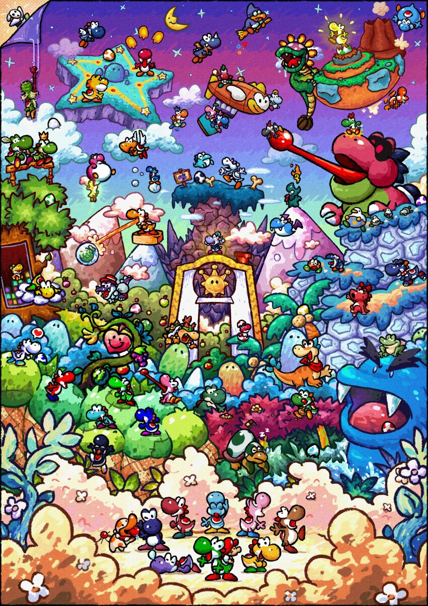 :d absurdres aircraft apple arm_up artist_self-insert baby baby_bowser baby_fat_(super_mario_rpg) baby_mario baby_yoshi balloon_baby_yoshi banana birdo blimp_yoshi bone bony_yoshi boshi_(super_mario_rpg) bowser breath_weapon breathing_fire broom broom_riding brown_hair bubble bubble_baby_yoshi bulb_yoshi bush checkerboard_cookie cheep_blimp climbing closed_mouth cloud coconut coconut_tree commentary cookie crescent_moon croco_(super_mario_rpg) dash_yoshi dino-torch dino_piranha dirigible draglet drooling eerie_(super_mario_world) egg english_commentary fangs feathered_wings fire fireball floating_island flower flying food frog frog_pirate fruit galoomba glasses glowing glowing_baby_yoshi gradient_sky grapes hat heart highres huffin_puffin kamek koopa_paratroopa licking_lips long_tongue looking_at_viewer looking_back lying mario mario_&amp;_luigi:_partners_in_time mario_&amp;_luigi_rpg mario_(series) melon mini-yoshi moon moon_with_face muzyoshi nep-enut new_super_mario_bros._u night night_sky nintendo nose_bubble on_stomach open_mouth original outdoors palm_tree panel_de_pon paper_mario paper_mario:_the_thousand-year_door paper_mario_64 pink_flower plant plessie poochy_(yoshi&#039;s_island) purple_sky red_hat rex_(super_mario_world) riding saliva scared scenery sharp_teeth shine_sprite short_hair shy_guy sign sitting sky sleeping smile snooza_koopa speech_bubble spoken_heart star_(sky) star_(symbol) starry_sky super_happy_tree super_mario_3d_land super_mario_3d_world super_mario_bros._1 super_mario_bros._2 super_mario_bros._3 super_mario_galaxy_2 super_mario_rpg super_mario_sunshine super_mario_world super_mario_world_2:_yoshi&#039;s_island teeth thick_eyebrows thumbprint_cookie tongue tongue_out tree v-shaped_eyebrows village_leader_(paper_mario) vines volcano warp_pipe watermelon waving white_flower white_wings wide-eyed wings yellow_flower yoob yoshi yoshi&#039;s_cookie yoshi&#039;s_story yoshi&#039;s_woolly_world yoshi_egg zzz