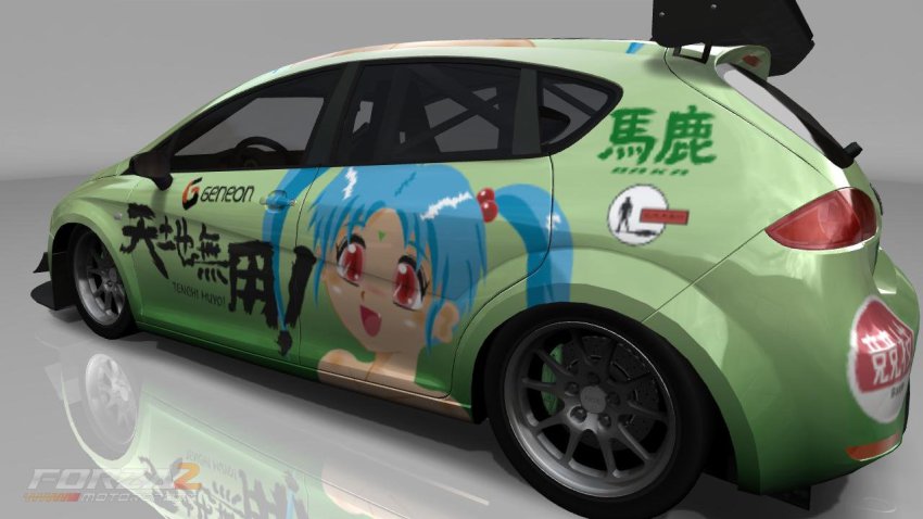 3d blue_hair car forza forza_motorsport_2 geneon green_car masaki_sasami_jurai no_humans tenchi_muyou! wheel