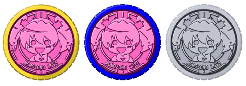 1girl cure_peach fresh_precure! gekoge_satoru gkg666 heart heart_hands kamen_rider kamen_rider_ooo_(series) magical_girl medal momozono_love o_medal parody precure