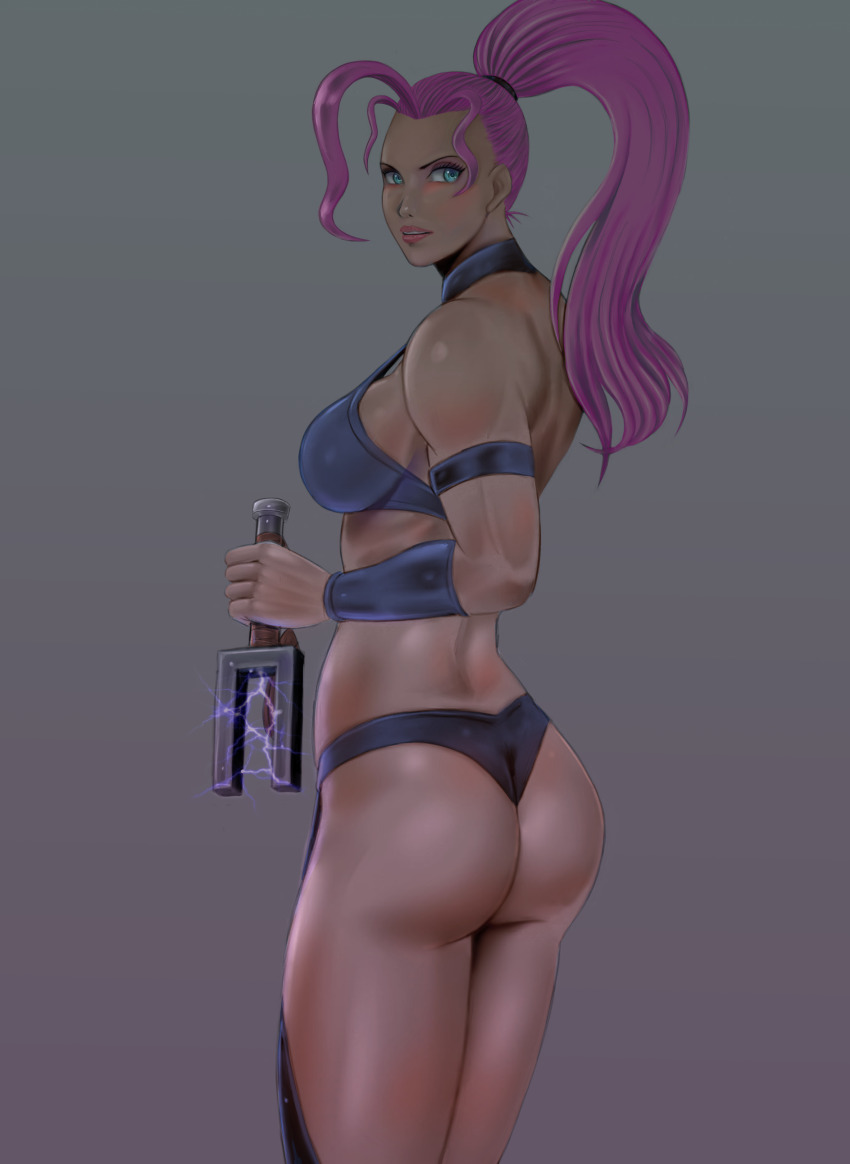 1girl ass blackexcell breasts captain_commando large_breasts long_hair ponytail solo