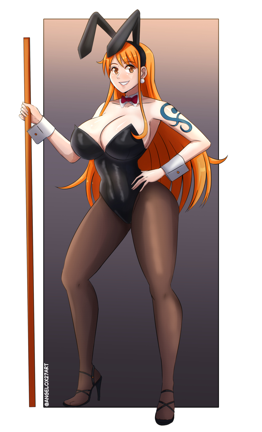 1girl absurdres breasts highres large_breasts long_hair nami_(one_piece) one_piece tattoo