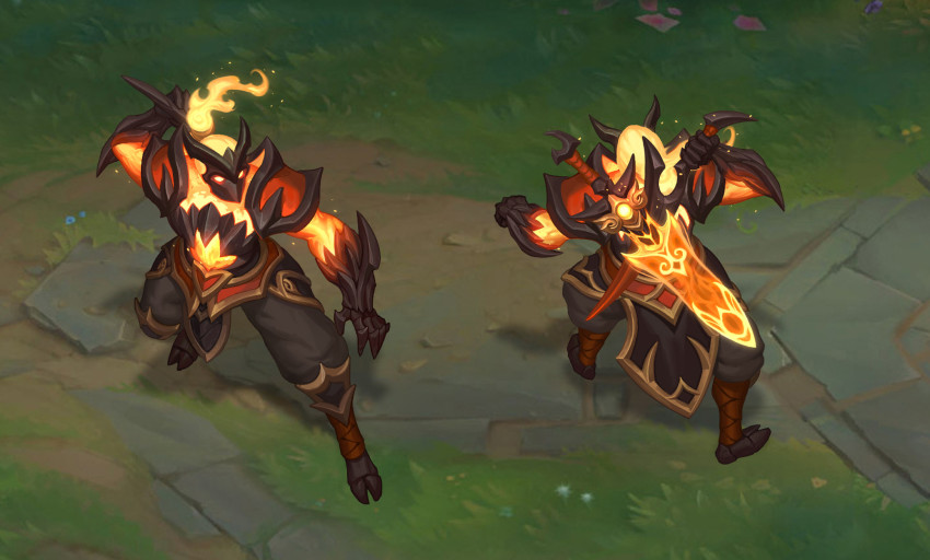 1boy armor black_pants reference_sheet commentary english_commentary full_body gauntlets glowing glowing_eyes highres horned_mask league_of_legends mask multiple_views official_alternate_costume pants shen_(league_of_legends) standing vladbacescu weapon weapon_on_back