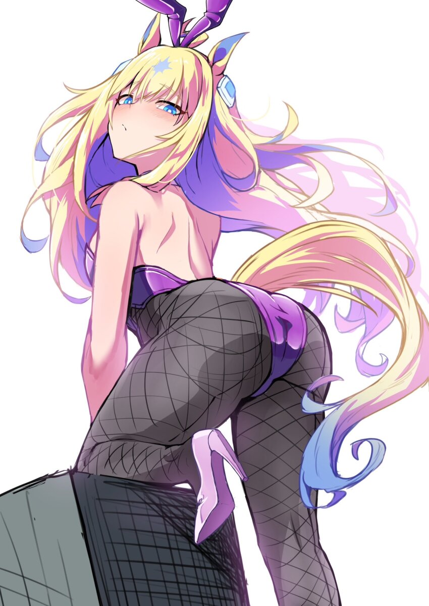 1girl ass blonde_hair character_request copyright_request hekahire_isurus highres leotard playboy_bunny rabbit_ears tagme