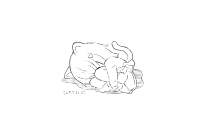 1girl animal_ears capriccio cat_ears cat_girl cat_tail chibi commentary_request dated fetal_position full_body greyscale hair_ornament hairclip hugging_own_legs lying monochrome on_side original pleated_skirt shadow shirt shoes simple_background skirt socks solo tail white_background