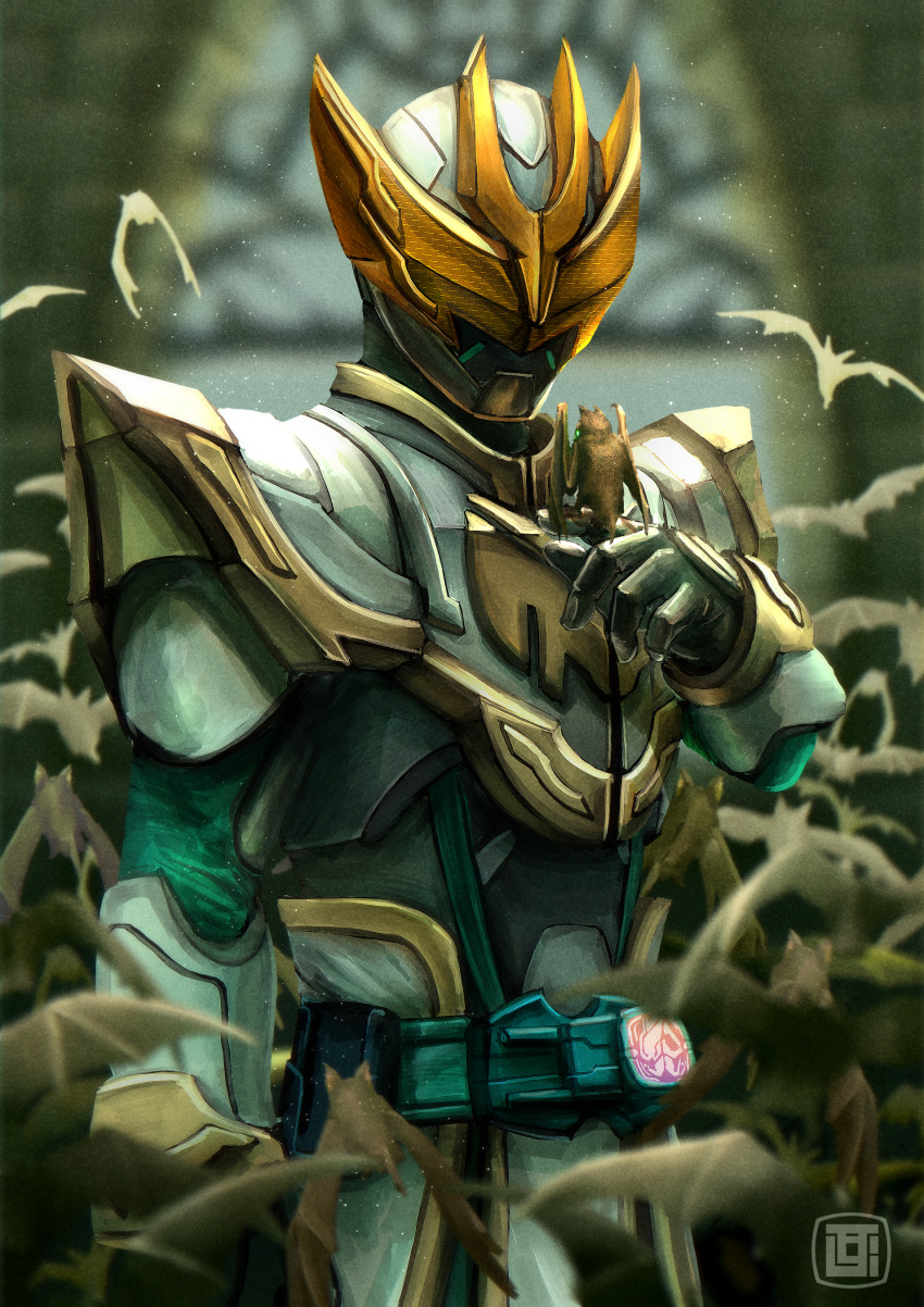 1boy absurdres armor bat_(animal) bat_genome bat_wings black_eyes boots dark_foreground rider_belt elbow_spikes fake_horns flying forest gloves helmet high_collar highres horned_helmet horns kamen_rider kamen_rider_live kamen_rider_revice kozsen_810290 looking_at_viewer male_focus moon nature night night_sky open_hands rider_belt sky spiked_armor spiked_helmet tokusatsu two_sidriver white_armor white_background wings