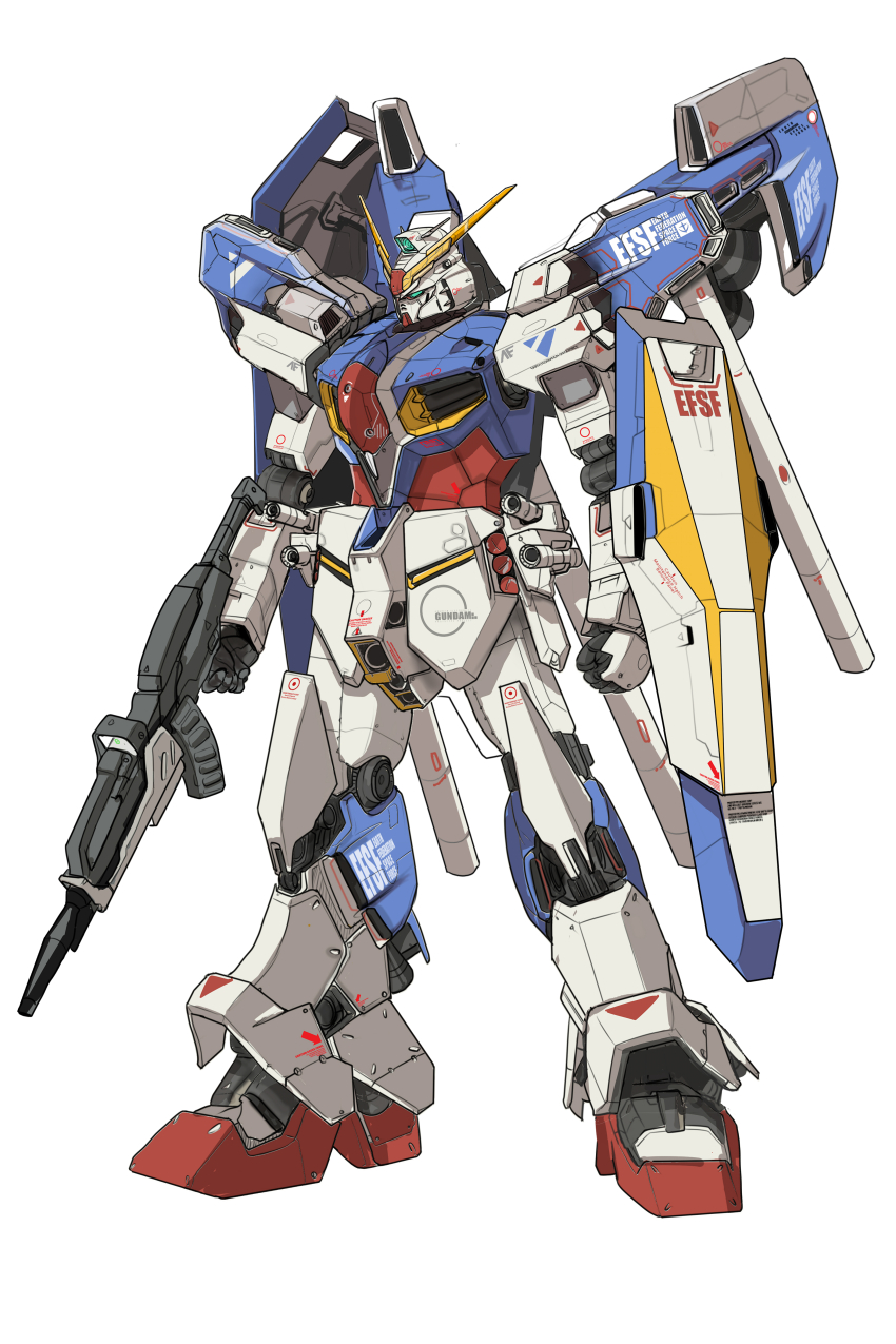 absurdres anaheim_electronics asterozoa aurora_(gundam) beam_rifle concept_art earth_federation_space_forces emblem energy_gun gundam highres logo machinery mecha mobile_suit no_humans original robot science_fiction shield thrusters vernier_thrusters weapon white_background