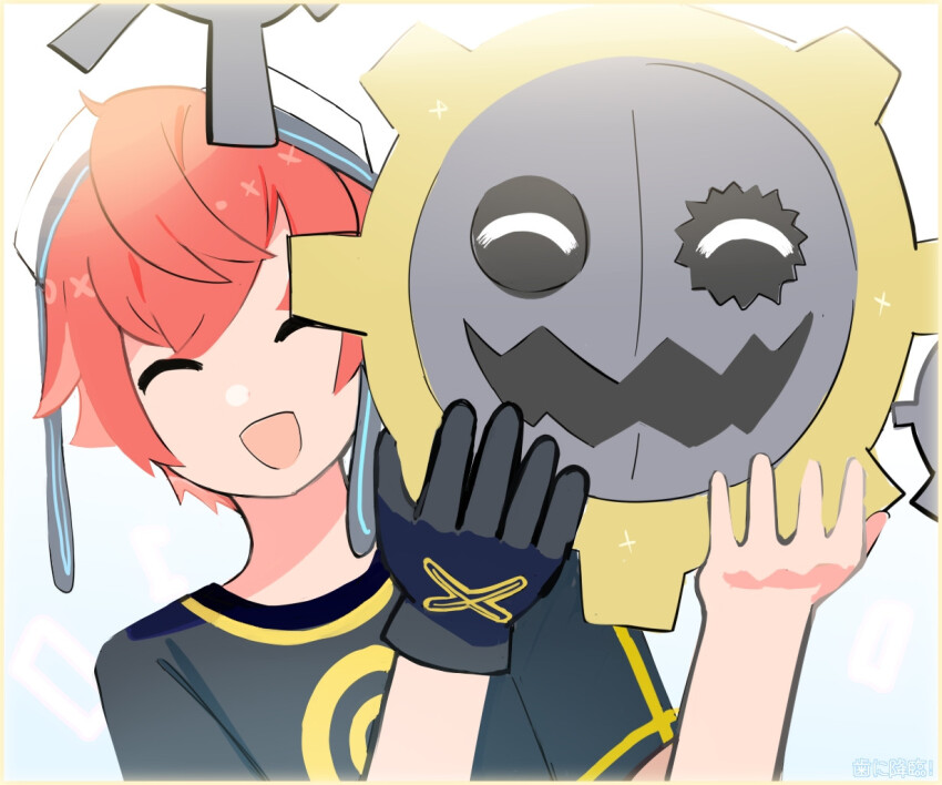 aiba_takumi blue_eyes digimon digimon_story:_cyber_sleuth goggles goggles_on_head hagurumon red_hair short_hair