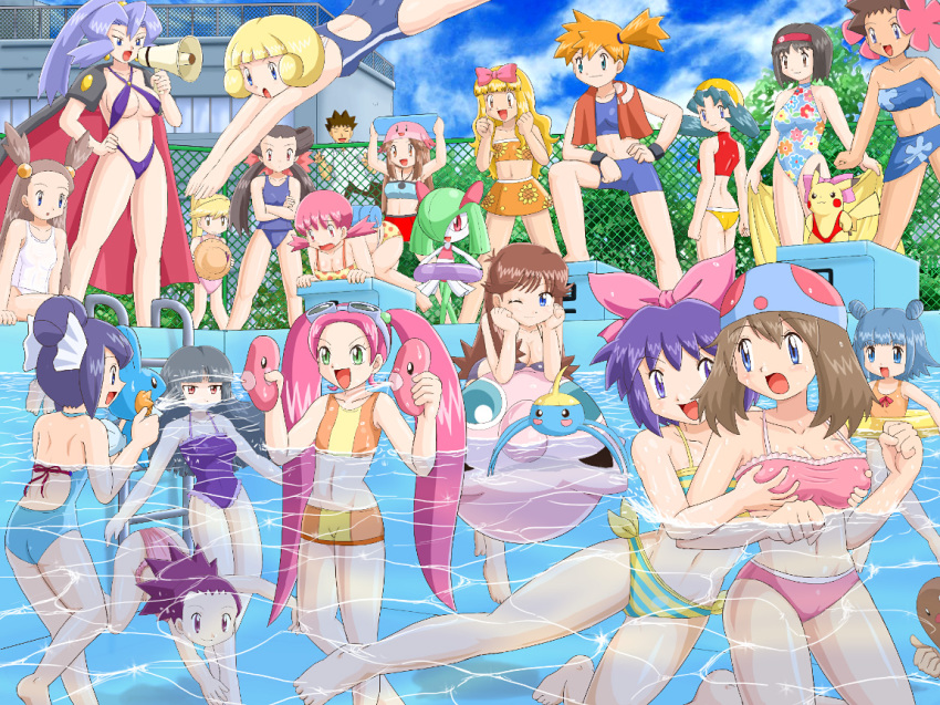 00s 2boys 6+girls all_fours alternate_color annotated armpits arms_up ash_ketchum ashley_(pokemon) ass back barefoot bikini blonde_hair blue_eyes blue_hair blue_one-piece_swimsuit blue_skirt blue_sky blunt_bangs bow breasts brock_(pokemon) brown_hair building cape chain-link_fence child clair_(pokemon) cleavage cloud cloudy_sky collarbone collared_shirt crossdressing crossed_legs day diglett dual_persona earrings elite_four erika_(pokemon) everyone feet fence floral_print flower frilled_swimsuit frills frontier_brain gen_1_pokemon gen_3_pokemon goggles goggles_on_head grabbing_another&#039;s_breast green_(pokemon) green_eyes green_hair greta_(pokemon) grey_hair groping gym_leader hair_bobbles hair_bow hair_ornament hair_over_one_eye hairband hand_on_own_hip hands_on_own_hips hands_up hat holding in-franchise_crossover janine_(pokemon) jasmine_(pokemon) jewelry jigglypuff jovi_(pokemon) kelly_(pokemon) kirlia kris_(pokemon) large_bow large_breasts leaf_(pokemon) liza_(pokemon) long_hair long_twintails looking_at_another looking_at_viewer looking_back lovrina_(pokemon) luvdisc mana_(pokemon) marina_(pokemon) may_(pokemon) medium_breasts megaphone midriff misty_(pokemon) mudkip multiple_boys multiple_girls navel nintendo one-piece_swimsuit one_eye_closed open_mouth outdoors pants phoebe_(pokemon) pikachu pink_bikini pink_bow pink_hair pokemoa pokemon pokemon_(anime) pokemon_(classic_anime) pokemon_(creature) pokemon_adventures pokemon_rse pokemon_rse_(anime) pokemon_xd polka_dot polka_dot_bikini polka_dot_swimsuit ponytail pool purple_eyes purple_hair red_eyes roxanne_(pokemon) sabrina_(pokemon) sarong school_swimsuit shirt short_hair short_ponytail side_ponytail sitting skirt sky small_breasts smile standing strapless straw_hat striped_bikini striped_clothes summer surskit swimming swimsuit toes towel trap turtleneck twintails two_side_up unworn_sarong very_long_hair wading water white_one-piece_swimsuit white_school_swimsuit whitney_(pokemon) wide_ponytail wig window wink wristband yellow_(pokemon) yellow_skirt