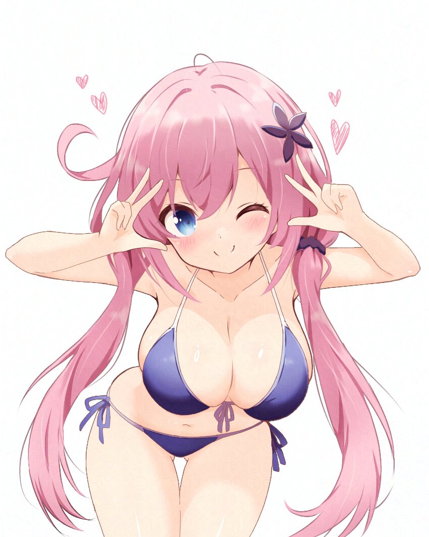1girl bikini blue_bikini breasts cleavage highres ochikobore_fruit_tart pink_bikini sakura_ino swimsuit