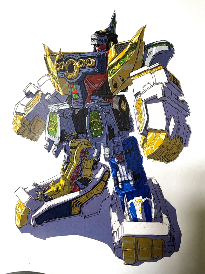 absurdres armor daizyuzin dino_megazord dragon_caesar gattai highres horns king_brachion kyouryuu_sentai_zyuranger mecha mecha_focus mighty_morphin_power_rangers no_humans power_rangers redesign robot samurai55555 standing super_robot super_sentai tokusatsu ultimate_daizyuzin ultrazord weapon zyutei_daizyuzin