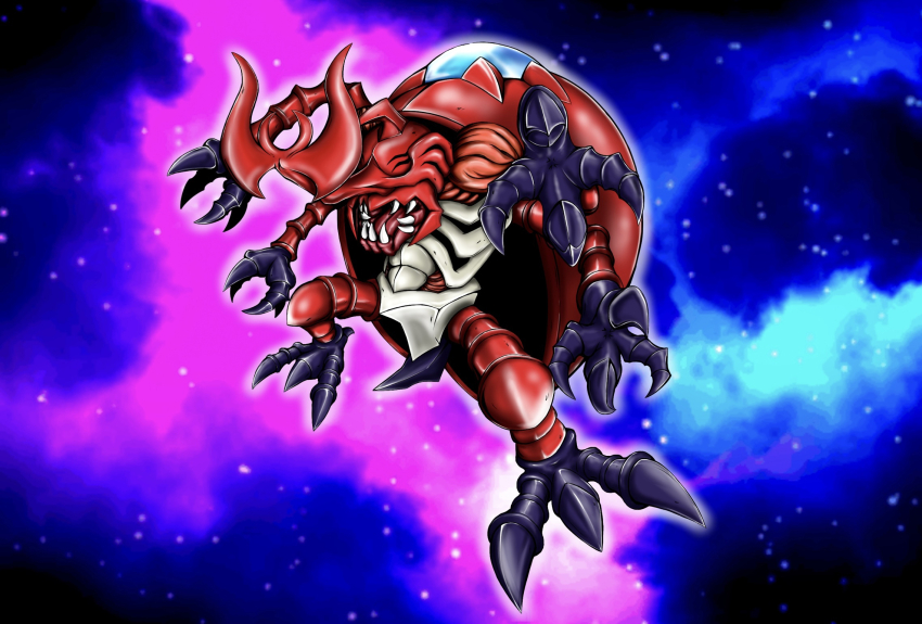 atlurkabuterimon atlurkabuterimon_(red) bug digimon digimon_(creature) exoskeleton highres horns rhinoceros_beetle sharp_teeth teeth