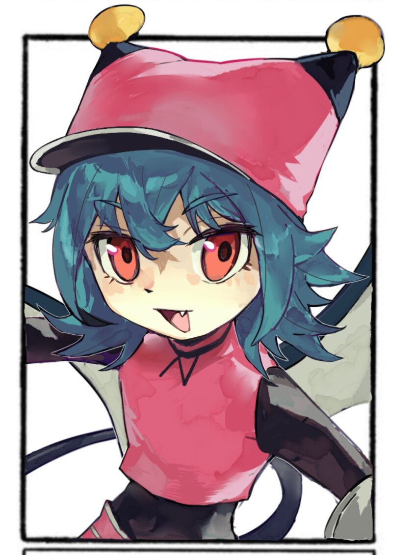 1girl blue_hair digimon digimon_(creature) female_focus hat highres navimon_(digimon) red_eyes solo tail wings