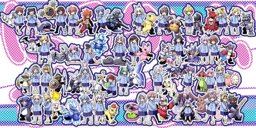 aged_down agumon agumon_(black) bakumon bearmon belt blucomon candmon commandramon culumon digimon digimon_(creature) digital_hazard dondokomon dracumon elecmon_(violet) flamon gabumon ganimon gaomon ghostmon gomamon gottsumon guilmon hagurumon hat hawkmon highres holy_ring horns kotemon liollmon long_hair looking_at_viewer lopmon morphomon otamamon palmon pawnchessmon_(black) pawnchessmon_(white) picodevimon pillomon piyomon plotmon shakomon sharp_teeth short_hair strabimon teeth tukaimon zero_unit