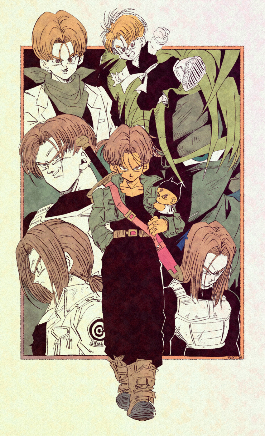 absurdres dragon_ball dragon_ball_gt dragon_ball_super fenyon highres multiple_boys tagme toriyama_akira_(style) trunks_(dragon_ball) trunks_(future)_(dragon_ball)