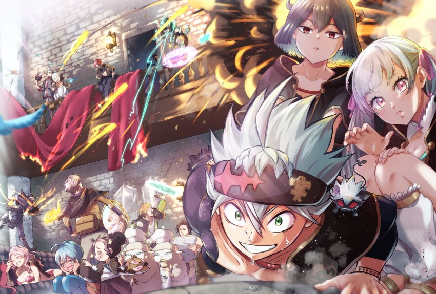 absurdres asta_(black_clover) black_clover black_hair breasts charmy_pappitson cleavage finral_roulacase gauche_adlai gordon_agrippa green_eyes grey_(black_clover) highres large_breasts long_hair looking_at_viewer luck_voltia magna_swing multiple_boys multiple_girls noelle_silva pink_hair purple_eyes red_eyes secre_swallowtail silver_hair smile twintails vanessa_enoteca yami_sukehiro zora_ideale