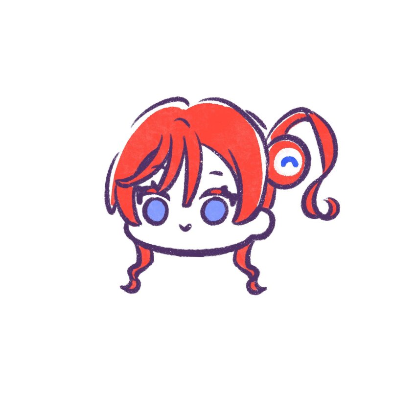 1girl abukero blue_eyes closed_mouth commentary expo2025 hair_bun highres love_live! love_live!_superstar!! myaku-myaku red_hair short_hair_with_long_locks side_ponytail simple_background single_side_bun smile solo white_background yoneme_mei