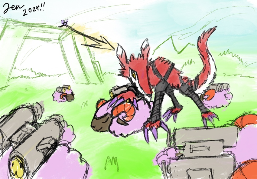 belt chaperomon digimon digimon_(creature) fangmon highres sheepmon tail wolf yellow_eyes
