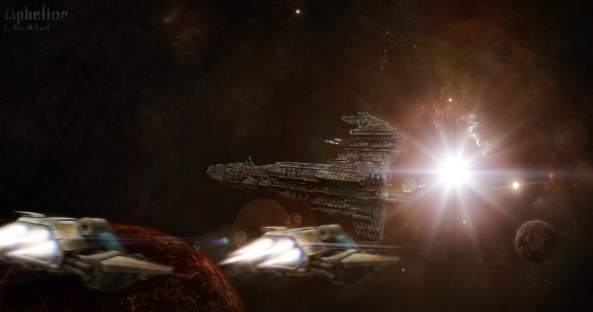 3d absurdres alecmcleod artist_name blurry blurry_foreground caldari_state_(eve_online) capital_ship_(eve_online) carrier carrier_(eve_online) cloud combat_ship_(eve_online) commentary dated_commentary eve_online flying highres lens_flare military_vehicle nebula no_humans original outdoors photoshop_(medium) planet realistic scenery science_fiction sky space spacecraft star_(sky) star_(symbol) starry_sky starry_sky_background super_capital_ship_(eve_online) thrusters wyvern_(eve_online)