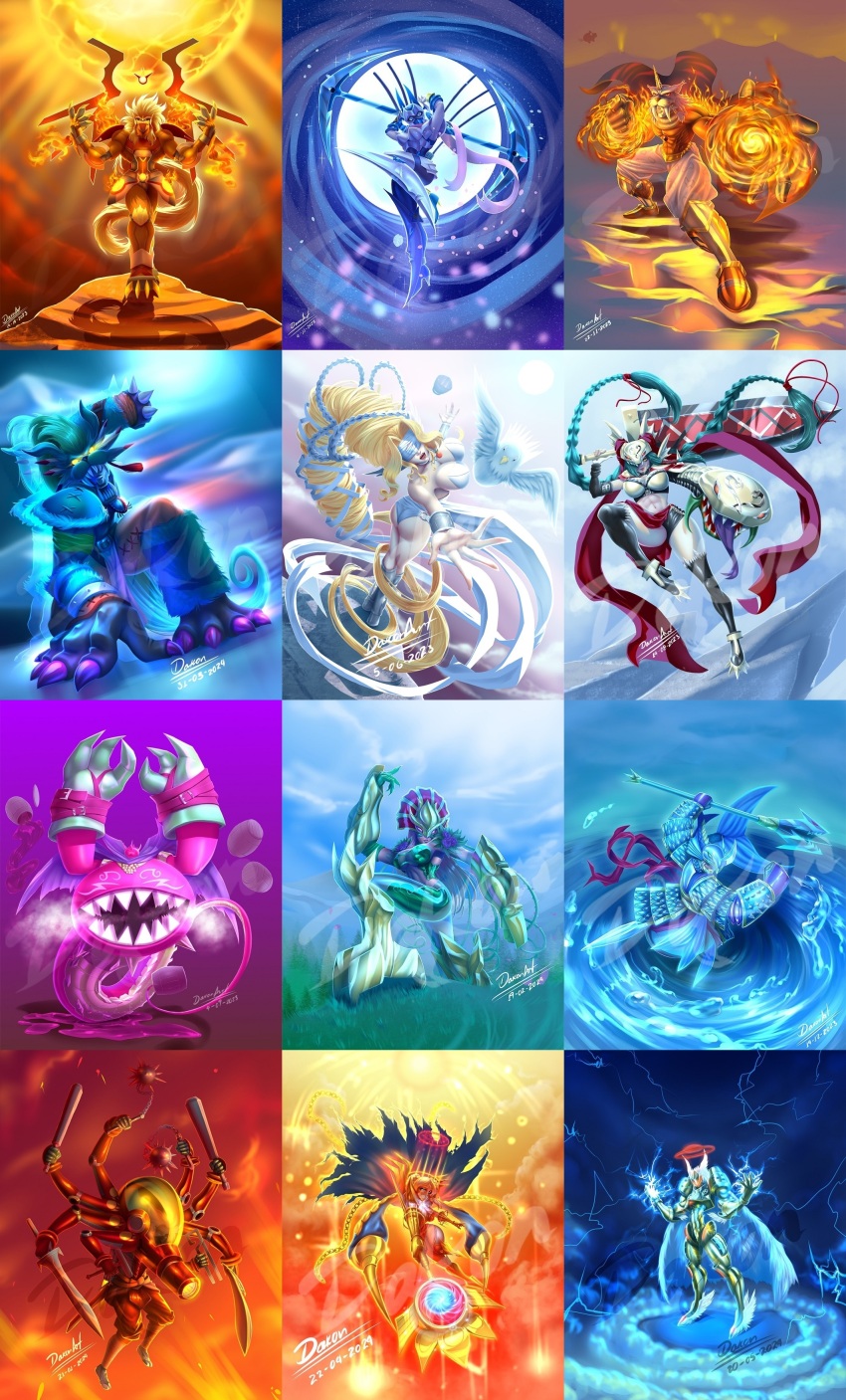 absurdres apollomon armor bacchusmon blindfold braid breasts ceresmon dianamon digimon digimon_(creature) helmet highres junomon jupitermon long_hair marsmon mercurymon mervamon neptunemon olympos_xii venusmon very_long_hair vulcanusmon wings