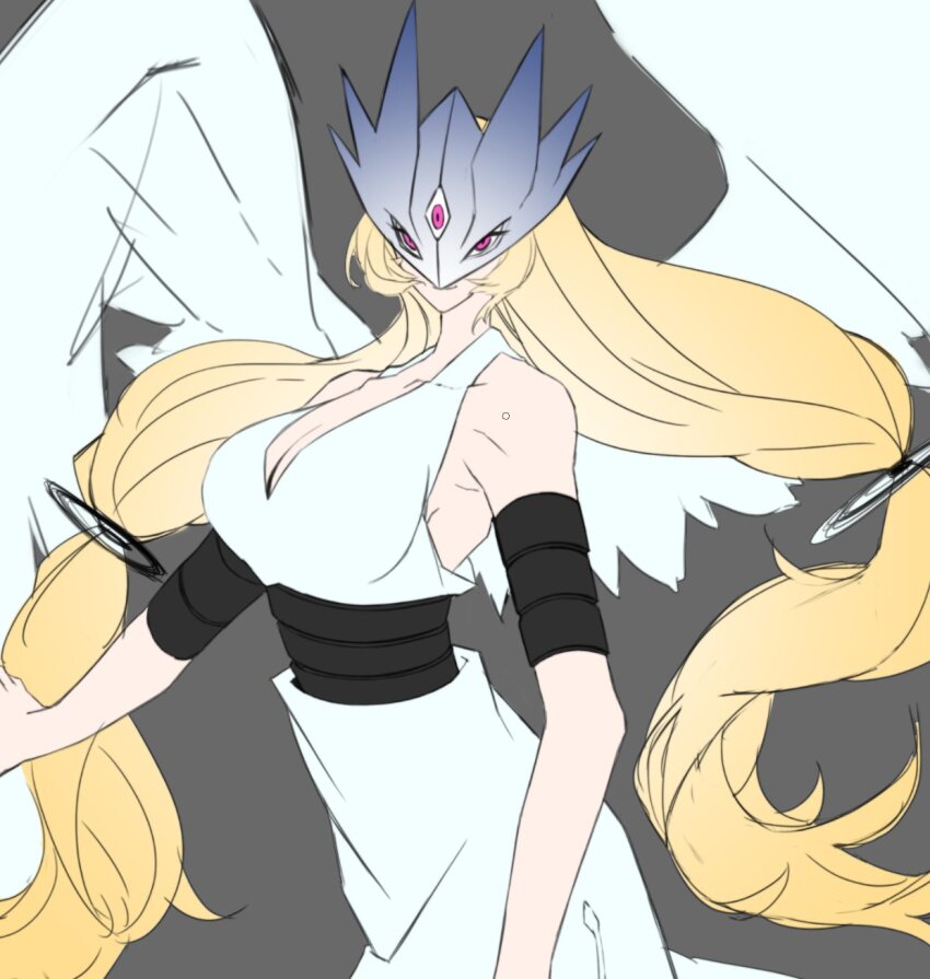 1girl beelstarmon blonde_hair digimon digimon_(creature) digimon_xros_wars female_focus goddess_(digimon_xros_wars) highres long_hair mask solo