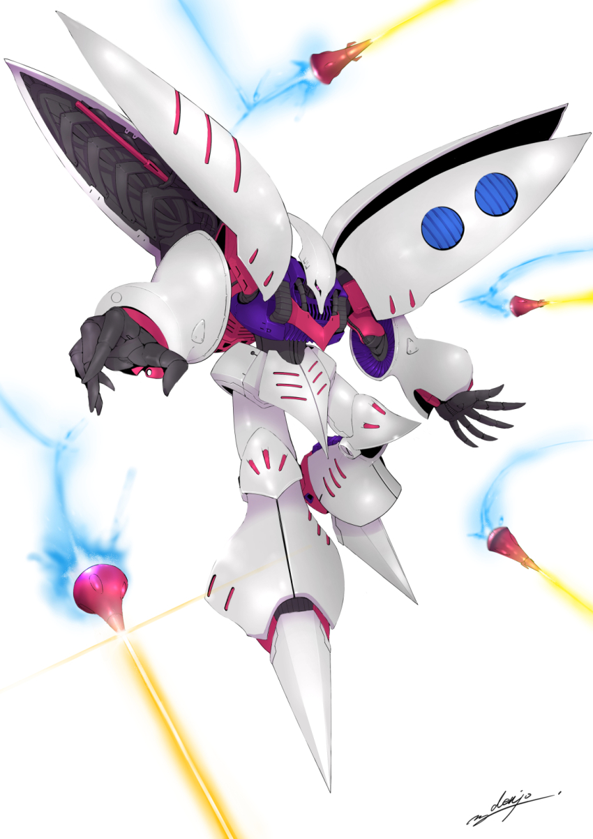 commentary_request denjyou23 funnels_(gundam) gundam highres mecha mecha_focus mobile_suit neo_zeon no_humans qubeley robot science_fiction simple_background solo white_background zeta_gundam zeta_gundam_define