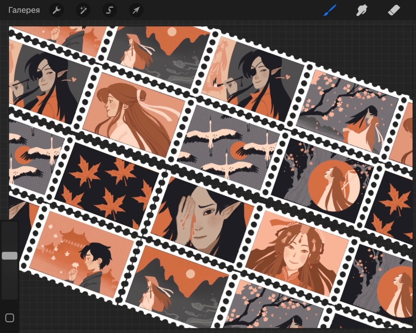 2boys art_program_in_frame bird black_hair black_hanfu black_sky blood bloody_tears brown_hair child chinese_clothes closed_mouth collage crane_(animal) eyepatch flower forehead_jewel frown grey_sky hair_bun hair_ornament hair_ribbon hand_over_eye hanfu hat highres hua_cheng leaf limited_palette long_hair maple_leaf mask mountain multiple_boys painting_(action) painting_(object) pink_flower pointy_ears red_sky red_theme ribbon rice_hat single_hair_bun sky smile spoilers tianguan_cifu tree very_long_hair white_hanfu white_mask white_ribbon xie_lian xie_lian_(flower_crowned_martial_god) yaoi yaroslava_murashko
