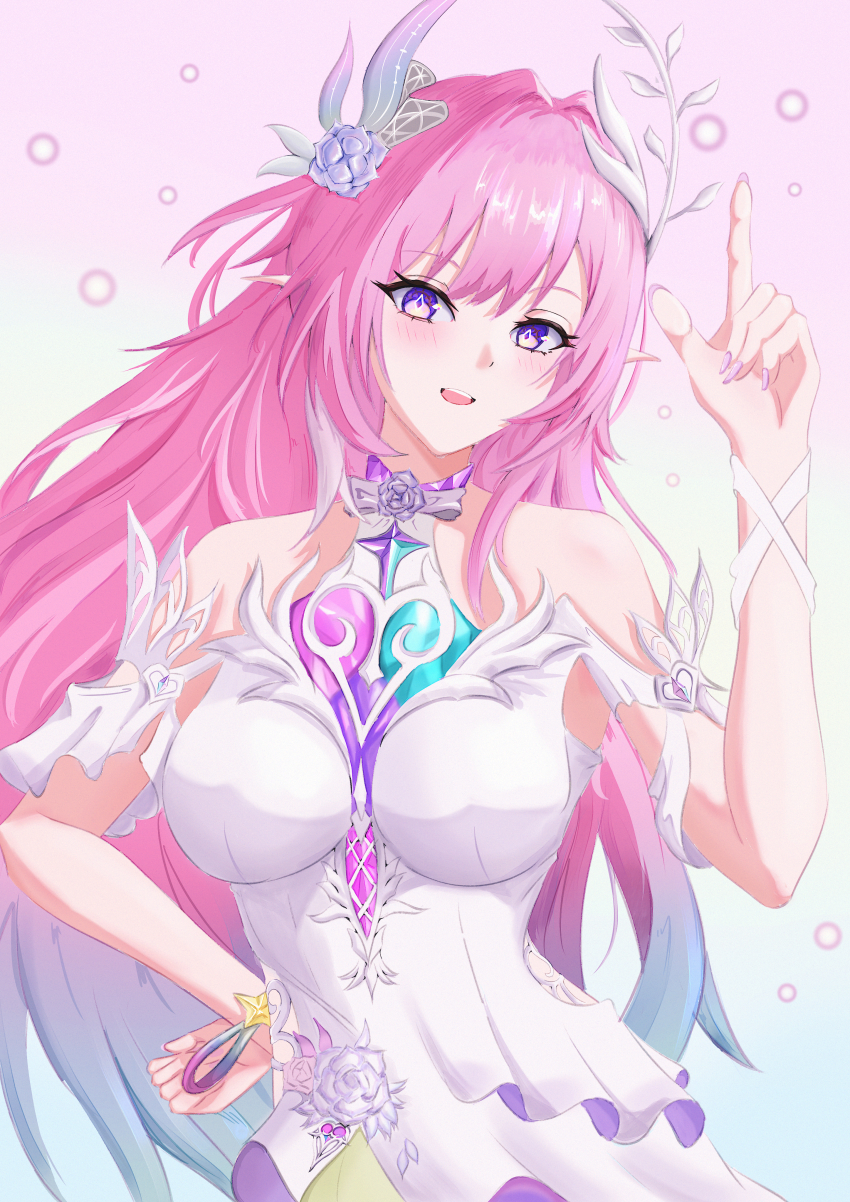 1girl absurdres aqua_hair bare_shoulders breasts commentary commentary_request cyrene_(honkai:_star_rail) cyrene_(ripples_of_past_reverie)_(honkai:_star_rail) diamond-shaped_pupils diamond_(shape) english_commentary highres honkai:_star_rail honkai_(series) large_breasts long_hair looking_at_viewer mixed-language_commentary multicolored_hair okazuix pink_hair purple_eyes simple_background solo symbol-shaped_pupils very_long_hair white_background white_hair