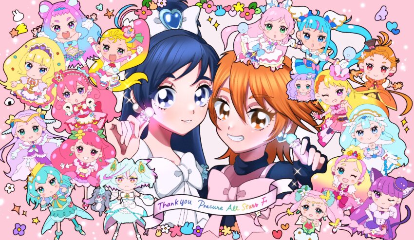 :d ;) animal_ears blonde_hair blue_eyes blue_hair blush bow cat_ears cat_tail chibi chibi_inset claw_pose clothing_cutout commentary_request cure_ange cure_black cure_butterfly cure_earth cure_felice cure_finale cure_flora cure_grace cure_la_mer cure_macaron cure_milky cure_precious cure_prism cure_sky cure_summer cure_supreme cure_white cure_wing delicious_party_precure dress earrings elbow_gloves ellee-chan english_text fingerless_gloves flower frilled_dress frills futari_wa_precure fuurin_asumi gem gloves go!_princess_precure green_eyes ha-chan_(mahou_girls_precure!) hagoromo_lala hair_flower hair_ornament hanadera_nodoka hands_up happy haruno_haruka hat healin&#039;_good_precure heart heart_earrings highres hijiri_ageha hirogaru_sky!_precure hugtto!_precure jewelry kasai_amane kirakira_precure_a_la_mode kotozume_yukari laura_la_mer light_blue_hair long_hair looking_at_viewer magical_girl mahou_girls_precure! mini_hat misumi_nagisa multicolored_hair multiple_girls nagomi_yui natsuumi_manatsu nijigaoka_mashiro ofutonnnineko one_eye_closed open_mouth orange_hair pink_hair ponytail precure precure_all_stars precure_all_stars_f preme_(precure) puca_(precure) puffy_sleeves purple_eyes purple_hair ribbon short_hair shoulder_cutout side_ponytail skirt smile sora_harewataru star_twinkle_precure tail tropical-rouge!_precure twintails two-tone_hair v white_gloves wings yakushiji_saaya yukishiro_honoka yuunagi_tsubasa